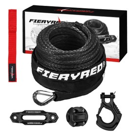 FIERYRED 3/16inch 50FT 8500LBS Synthetic Winch Rope Cable Kit with Forged Hook Rubber Stopper and Fairlead,Winch Line Replacement for 2000-3500LBS Winch, ATV, UTV, Offroad