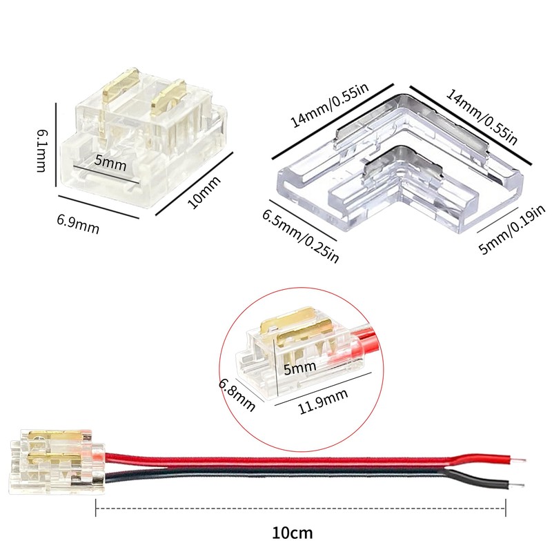 Clearhill 5mm 2Pin 24PCS Press-in Assembly COB LED Strip Connector