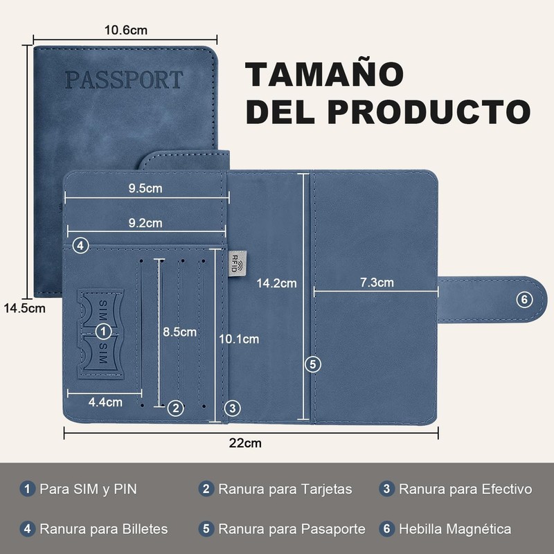 Porta Pasaporte con Bloqueo RFID, Porta Pasaporte y Visa Impermeable,