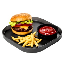 Madesmart dipware Dinner Plate with Collapsible and Removable Dip Bowl for Meals and Appetizers; Reusable Serving Plate with Multipurpose Bowl, Translucent Carbon