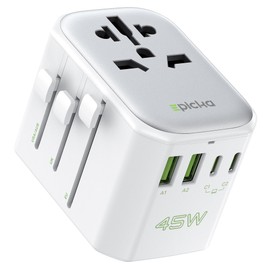 EPICKA Pulse 45W European Travel Plug Adapter, Universal Power Adapter with PD Fast Charging, 5-Port (1 AC/2 USB-A/2 USB-C) International Charger Adapter for Europe, Japan - Travel Essentials (White)