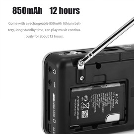 Radio FM Digital portátil de 87.5-108MHz, Sonido de Alta fidelidad, Tarjeta TF de Soporte/USB/SD/MMC/FM/AUX, Sonido de cancelación de Ruido, Pantalla LCD Grande, Tiempo de reproducción de 12