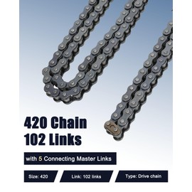 CQSPMOTO 420 Chain 102 Links for XR50 CRF50 CRF70 PW80 110cc 125cc Pit Dirt Bike 4 Wheeler ATV Quad Kazuma Baja Lifan Kayo NST SDG 50cc 70cc 90cc Go Kart Mini Bike (with 5 Connecting Master Links)