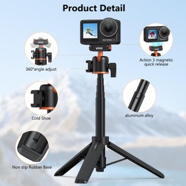 VRIG 54 cm Osmo Action Mini Extension Rod, Integrated Ball Head, Base and Cold Shoe, Compact Tripod with Osmo Action 5 Pro, Osmo Action 4, Osmo Action 3, Osmo 360