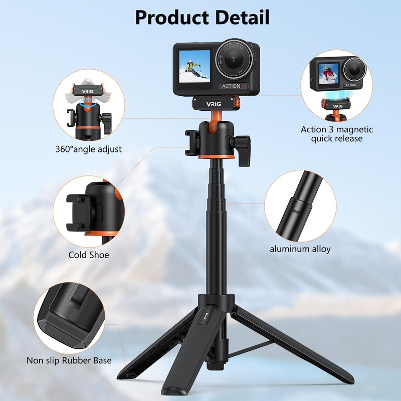 VRIG 54 cm Osmo Action Mini Extension Rod, Integrated Ball