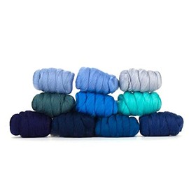Revolution Fibers | Mixed Merino Wool Variety Pack | Perfect Wool Roving for Spinning, Needle Felting, Wet Felting, Weaving and Crafting (Woolly Waves (Blues), 250 Grams)