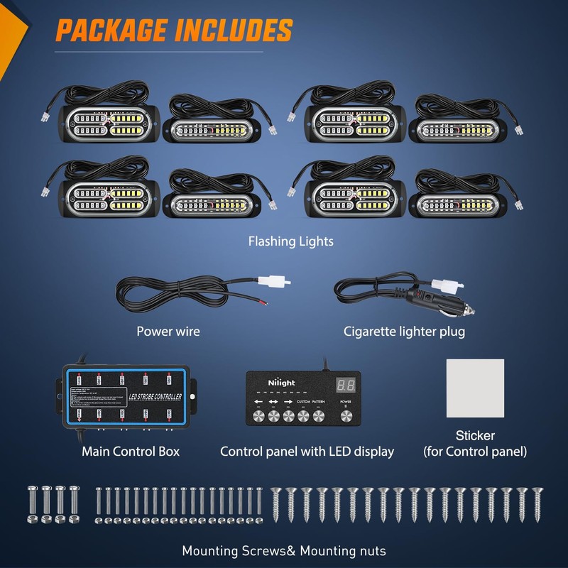 Nilight 8PCS Led Strobe Lights with Controller 12V 24V Sync