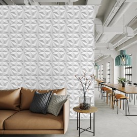 LEVOWAY 33 Pack Decorative 3D Wall Panels for Interior Wall Decor,12''x12'' White Diamond Design Accent Wall Panles for Living Room,TV Wall Background,Bedroom
