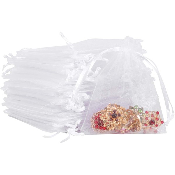 Boshen 100/200PCS Organza Gift Candy Sheer Bags Mesh Jewelry Pouches Drawstring Bulk for Wedding Party Favors Christmas 3"x4" 5"x7" (5" X 7"(200PCS), White)
