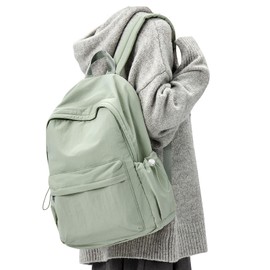WEPOET Simple School Backpack For Women Men Aesthetic Medium Backpack Lightweight Casual Daypack College Backpacks Cute Bookbag for Teens Girls Boys Basic Bagpack（Green）
