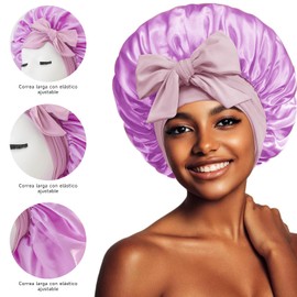 2 Piezas Gorro de Satin para Dormir, Ajustable Gorra de Seda para Dormir, Gorro de Satin para Dormir Cabello Rizado, Plata y Morado