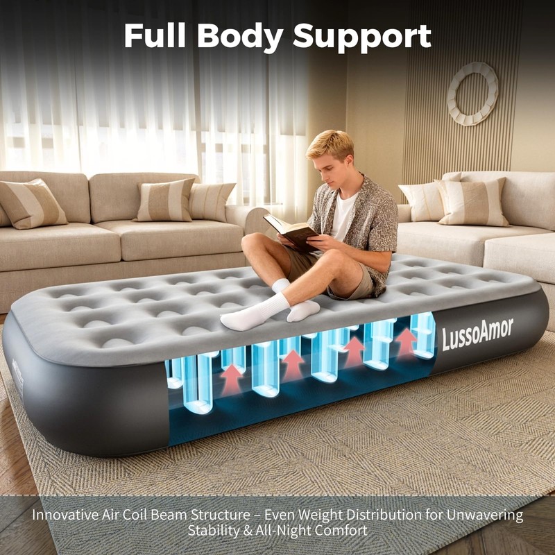 LussoAmor Twin Size 10 Inch Air Mattress with 4000mAh Rechargeable