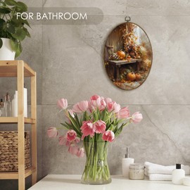 Fewgb Vintage Fall Pumpkin Farmhouse Oval Wall Art Decor Framed, Autumn Harvest Botanical Canvas Wall Art Prints Picture, Barn Thanksgiving Hanging Room Decor Artwork for Bedroom Kitchen 9x12