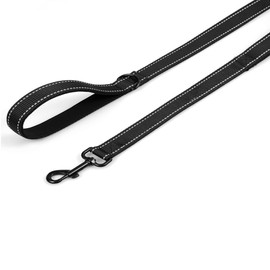 Heavy Duty No Pull Dog Leash for Large Medium Dogs, Dual Two Padded Handle Shock Absorbing Reflective Pet Leash, Adjustable Training Lead for Walking - Black
