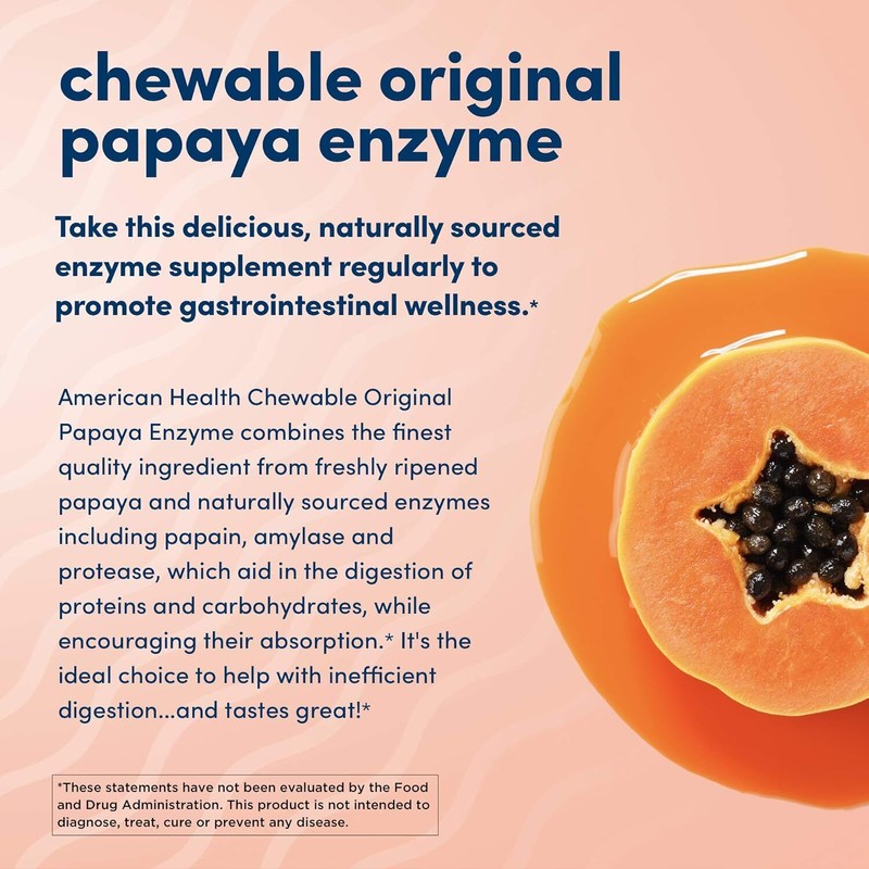 American Health Chewable Original Papaya Enzyme 600 Chwbls exp 08/26
