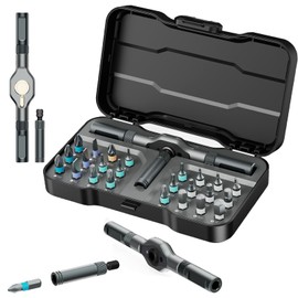 Ankilo Ratchet Screwdriver with 24 Pieces Magnetic Bit, Manual DIY Magnetic Multi Bit Set with Removable Ratchet Handle, Portable Repair Tool Set for Cars, Desktop Computers