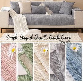 Solid Striped Textured Chenille Sofa Covers,Simple Striped Chenille Anti Scratch Couch Cover,Washable Anti-Slip Pet Couch Protector,Thin Chenille Couch Covers for Dogs,Pets,Grey-28"x70"/70x180cm