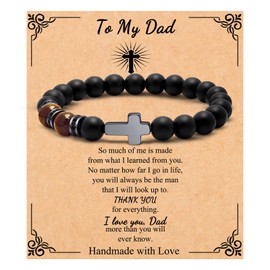JoycuFF Cross Bracelet Dad Gifts from Daughter Son Mens Bracelets Tiger Eye Pulseras Para Hombres Christmas Fathers Day Birthday Gifts for Dad Thanksgiving Jesus Easter Prayer Gift for My Great Dad