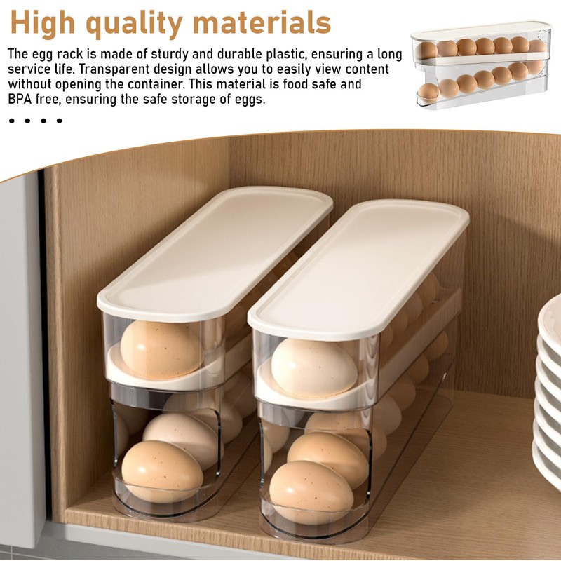 Egg Holder for Refrigerator, PRITOK 2 Layers Automatic Egg Container