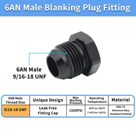 6AN Male Plug, 2 Pcs MONOKING 6AN Cap Male Hex Blanking Fitting Flare Plugs Adapter Aluminum Black