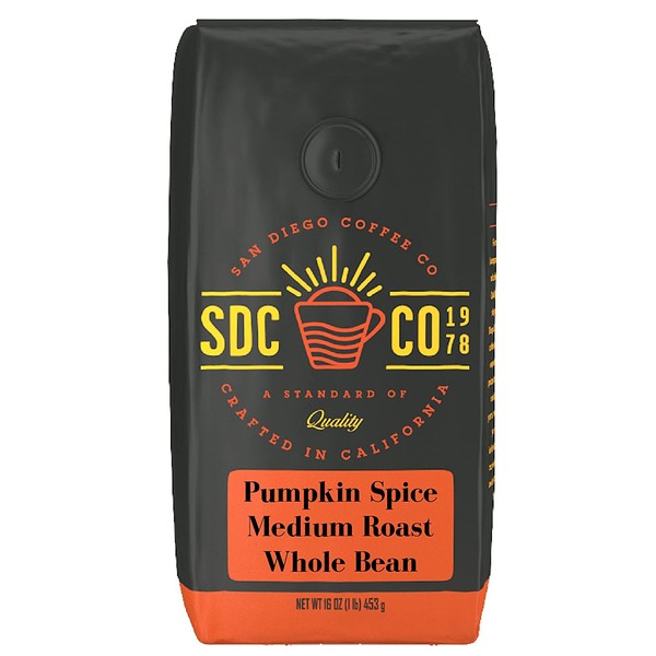 San Diego Coffee Pumpkin Spice, Medium Roast, Whole Bean, 16-Ounce Bag