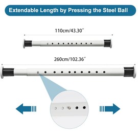 BAOYOUNI Adjustable Shower Curtain Rod Tension Bar Clothes Extendable Rail Closet Wardrobe Hanging Pole 43.3''-102.36'' for Bathroom, Kitchen, Bedroom, Doorway, Balcony - Matte White
