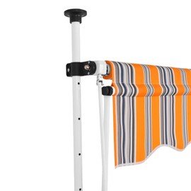 Benicabaly Manual Retractable Awning 59" Yellow and Blue Stripes with Adjustable Crank Handle and Sturdy Frame