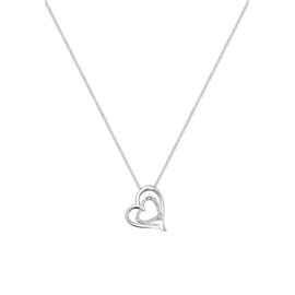 DIAMORE Women's Heart Necklace of Love with Diamond (0.02 ct.) in 925 Sterling Silver, Facet cut, Diamond