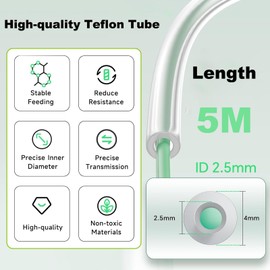 Bambu Lab PTFE Teflon Tube 5M 3D Printer Accessries with Cutter(Translucent), 2.5mm ID × 4mm OD PTFE Teflon Tube Fits Direct Drive Extruder 3D Printer, for Bambu Lab A1/A1 mini/P1P/P1S/X1C