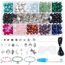 I LOVE MOM 8 mm Natural Gemstone Lava Stone Beads, DIY Natural Stone Jewellery Set for Bracelets, Necklaces, Jewellery Crafts Threading