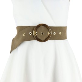 Women genuine Italian Suede Leather Belt, for Dress, Made in France, ANETTE - Brown, S-M