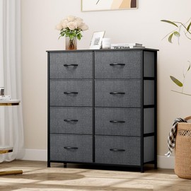 YITAHOME 8 Drawers Dresser, Dresser for Bedroom, Fabric Storage Tower, Organizer Unit for Bedroom, Living Room, Hallway, Closets & Nursery - Sturdy Steel Frame, Wooden Top & Easy Pull Fabric Bins - Color: Grey