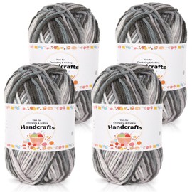 Aeelike 200 g (4 x 50 g) Colour Gradient Wool for Knitting, 5Ply Acrylic Cotton for Crocheting, Cotton Yarn Wool Colourful Set for Beginners, Experienced Knitters, Black Grey Blue