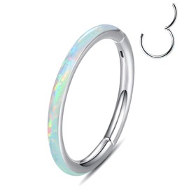 ESHIONER G23 Titanium Septum Piercing Helix Ring Nose Piercing Ring Nose Ring Piercing Ear Nostril Tragus Conch Daith Clicker Lip Piercing Nose Rings Opal Hypoallergenic Gold Silver 18G 16G 6 mm / 8