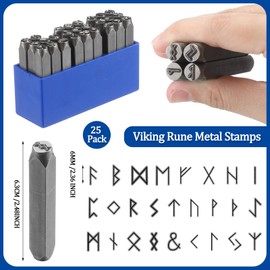 Lingvee Metal Stamp Set 6mm Steel Metal Stamping Tool Set Metal Stamps for Jewelry Making Punch Set for Metal Plastic Wood Leather Hand Stamping Projects, up to 56HRC (Viking Rune)