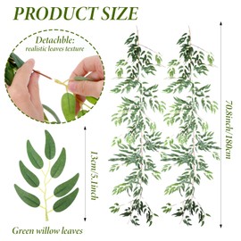 5 PCS 6 Ft Artificial Willow Leaf Garland, Hanging Greenery Vines, Artificial Silk Fake Ivy Vines, Faux Hanging Plants Silk Greenery Garland Decor for Home, Bedroom, Wall, Party, Wedding Decoration