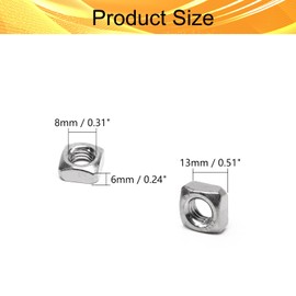30pcs M8-1.25 Square Nuts,M8 Square Nut,304 Stainless Steel,Metric,M8 x 1.25mm Nuts Coarse Thread Fasteners for Home Repairs and Professional Engineering