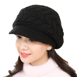 AWOCAN Women Winter Warm Knit Hat Cold Weather Slouchy Beanie Cap Fluff Snow Ski Cap (AU, Alpha, Large, Black)