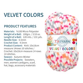 Troyarn Velvet Colors Chenille Baby Blanket Yarn Amigurumi Yarn for Crocheting and Knitting Super Bulky 100 gr (131 yds) (10228)