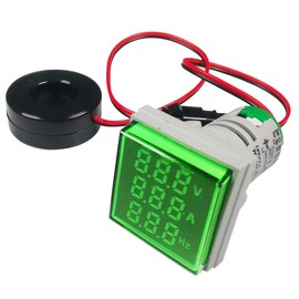Gebildet 22 mm AC Current Voltage Tester, AC 50-500V/0-100A/0-99Hz Voltmeter Ammeter Frequency Meter with 3-Digit LED Display Multifunctional Multimeter Panel (Green, Square)