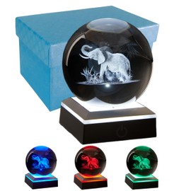 3D Elephant Crystal Ball Lamp with LED Colorful Lighting Touch Base, 3.15 inch Glass Ball Elephant Night Light, Lifelike Elephant Model Decor Birthday Christmas Gifts for Friends (elephant)