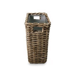 The Basket Lady Large Rectangular Kubu Wicker Waste Basket with Metal Liner, 14.5 in L x 9 in W x 18 in H, Serene Grey