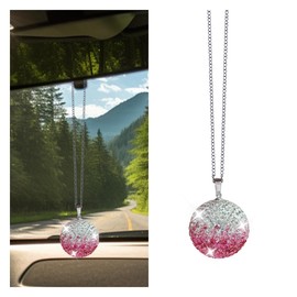 DUSCOKE Bling Crystal Ball Car Rearview Mirror Pendant- Lucky Rhinestone Ornament Car Rear View Mirror Charm- Sparkly Diamond Decoration Auto Interior Hanging Accessories for Women (Pink Ball)