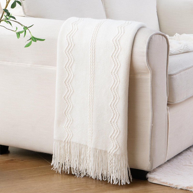 Battilo Cream Throw Blanket for Couch, Bedroom Decor Boho Throw