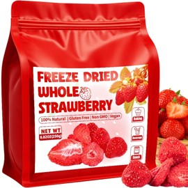 8.82OZ Whole Freeze Dried Strawberry - 100% Natural Strawberry with Sugar, Vegan & NON GMO, Dried Strawberries Perfect for Snack, Beverages, Baking, Ice Cream, Oatmeal(250g)