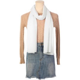 Elerevyo Women's Solid Chiffon Scarf, Lightweight Soft Sheer Long Head Wrap Shawl Scarves for All Season 175x75cm/68.9x29.5 inches(LxW) White