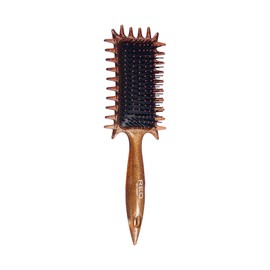 Red By Kiss Curl Art Styler – Dual Brush Design with Nylon & Boar Bristles, 3-Sided Edge Comb, Enhances Curl Definition & Shine, Gentle Glide with No Damage (Single Bristles, Gold Glitter)