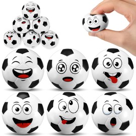 Arrowbash 12 Pcs Mini Face Stress Balls for Boys Girls Sport Stress Balls Funny Face Squeeze Balls Foam Balls for Stress and Anxiety Relief Balls for Party Favors Birthday Gift Decoration (Soccer)