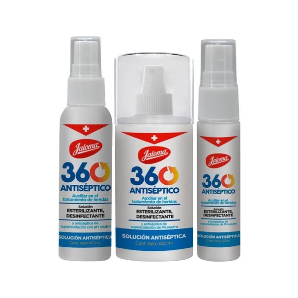 Jaloma 360 Solución Antiséptica y esterilizante, Tripack 100ml + 60ml