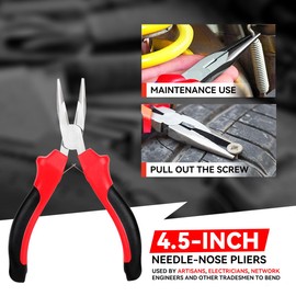 Universial 4.5" Needle Nose Plier Tool with Interlocking Spring Wire Cutting Plier Steel, Red